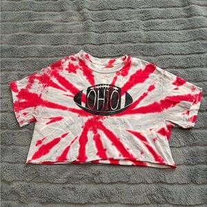 Red and White Tie-Dye Crop Top